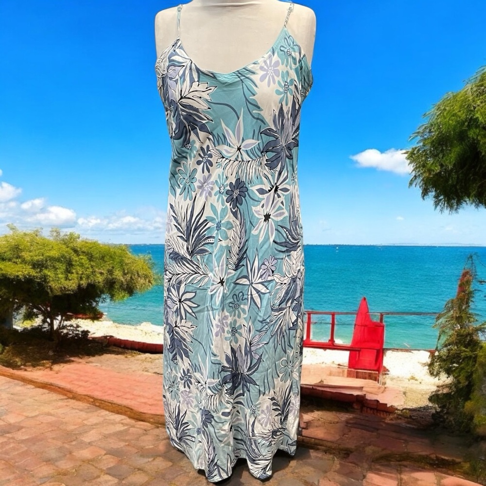 KAHALA Wahine Juniors 14 Women Medium Hawaiian Floral Spaghetti Strap Slip Dress